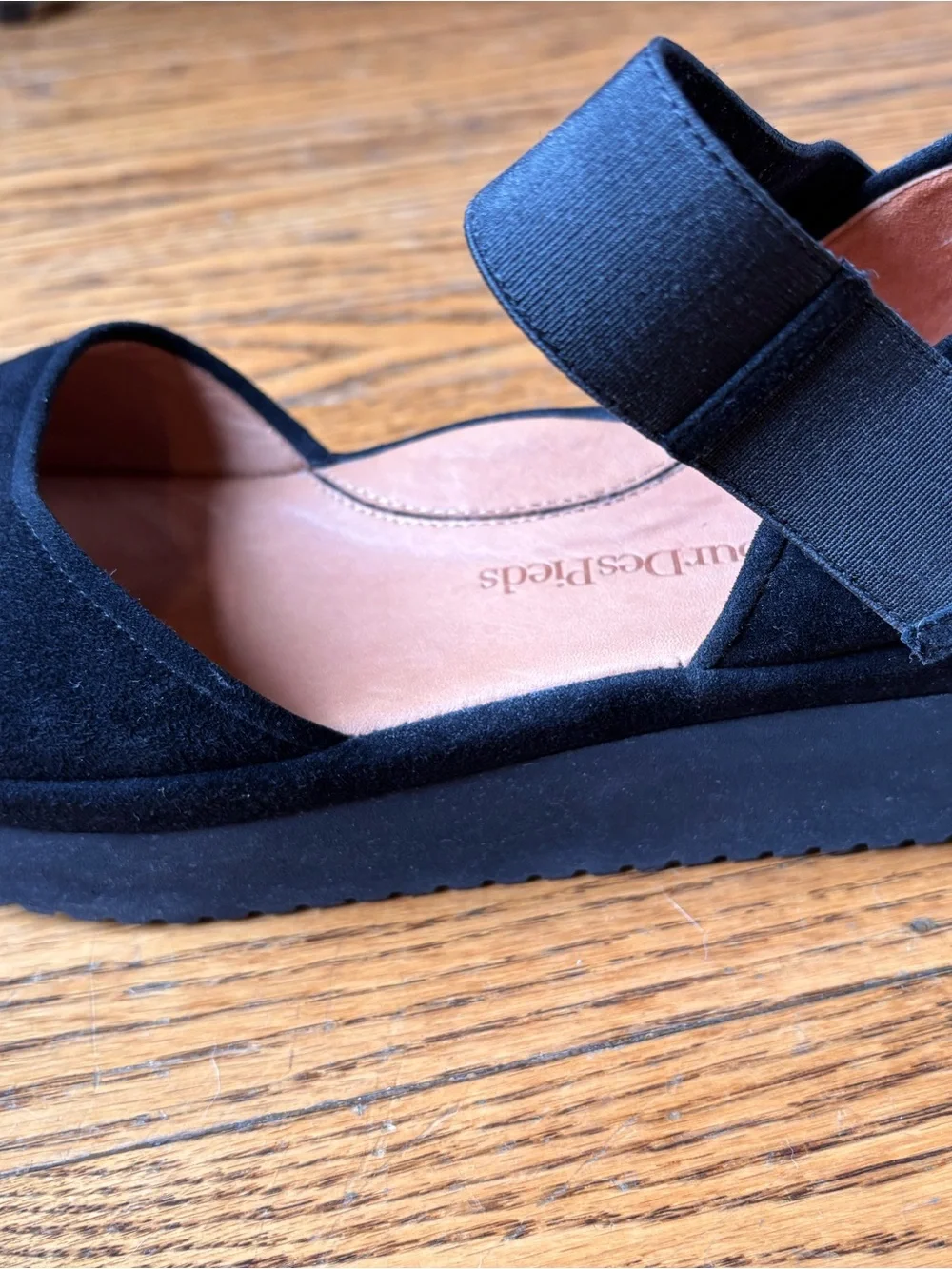 L’Amour des Pieds Amadour Black Suede Open-Toe Wedge Sandals with Ankle Strap